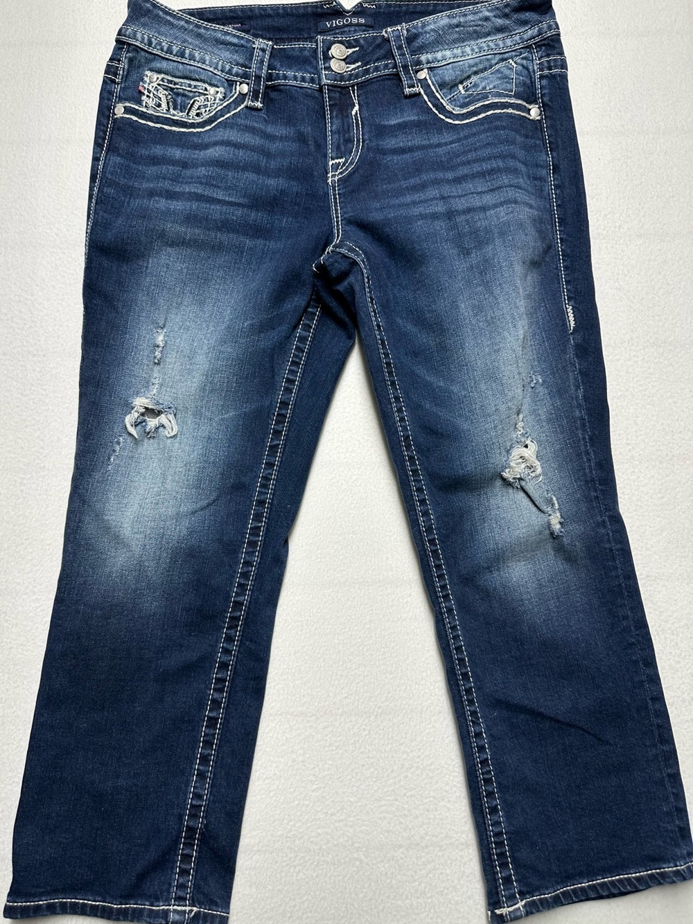 Vigoss The Chelsea Capri Jeans Women’s 11/12 Distressed Embellished Dark Wash